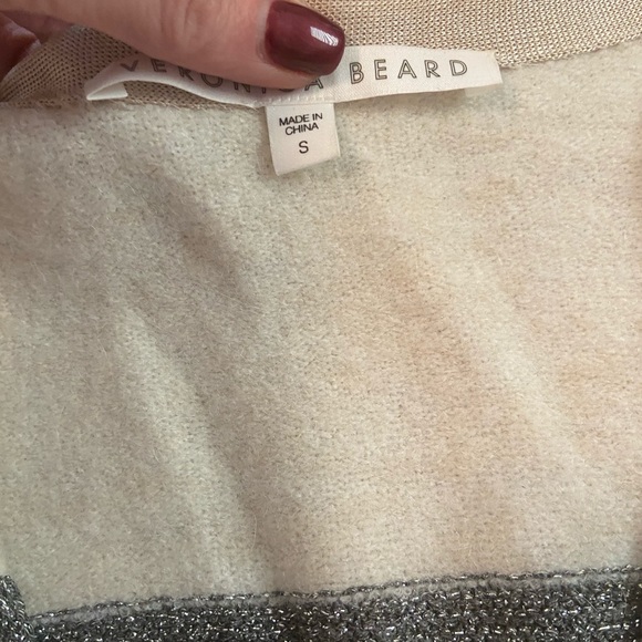 Veronica Beard V-Neck Sweater in Cream, Brown, and Gray - Picture 4 of 7